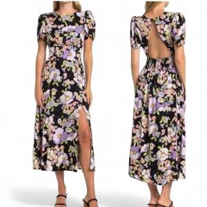 AFRM Jamie Print Open Back Maxi Dress Noir Summer Bouquet Floral Sz Small